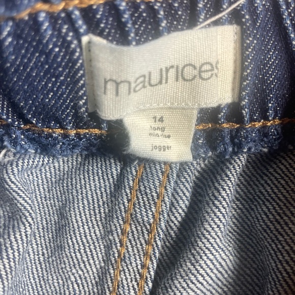 Maurices Dark Blue Relaxed Women's Denim Joggers with White Drawstring - Picture 3 of 8